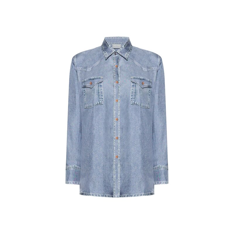 Pierre Louis Mascia Longsleeve Faux-Denim Shirt ALOE in Silk
