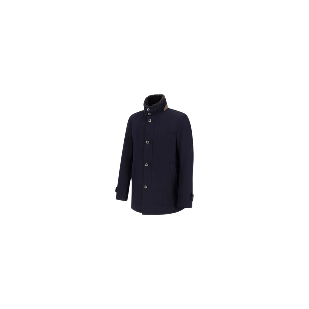 Herno Short wool coat with shearling-lined collar