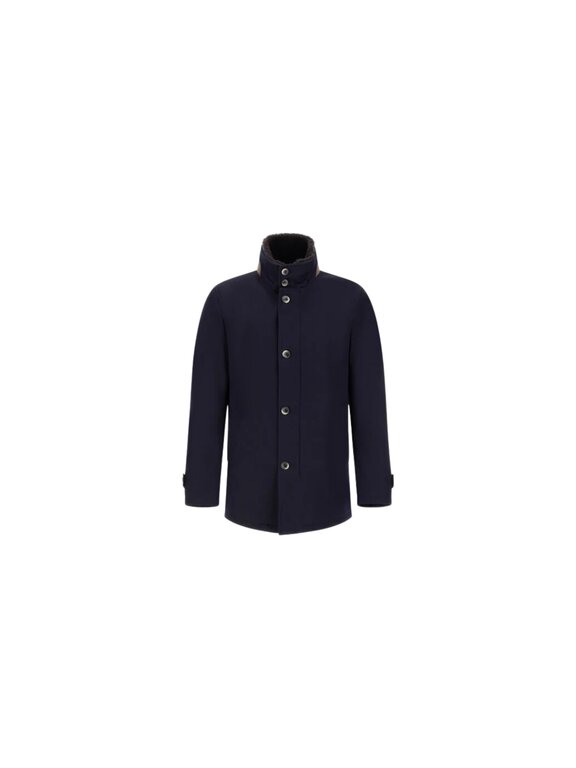 Herno Manteau court en laine à col doublé de peau lainée
