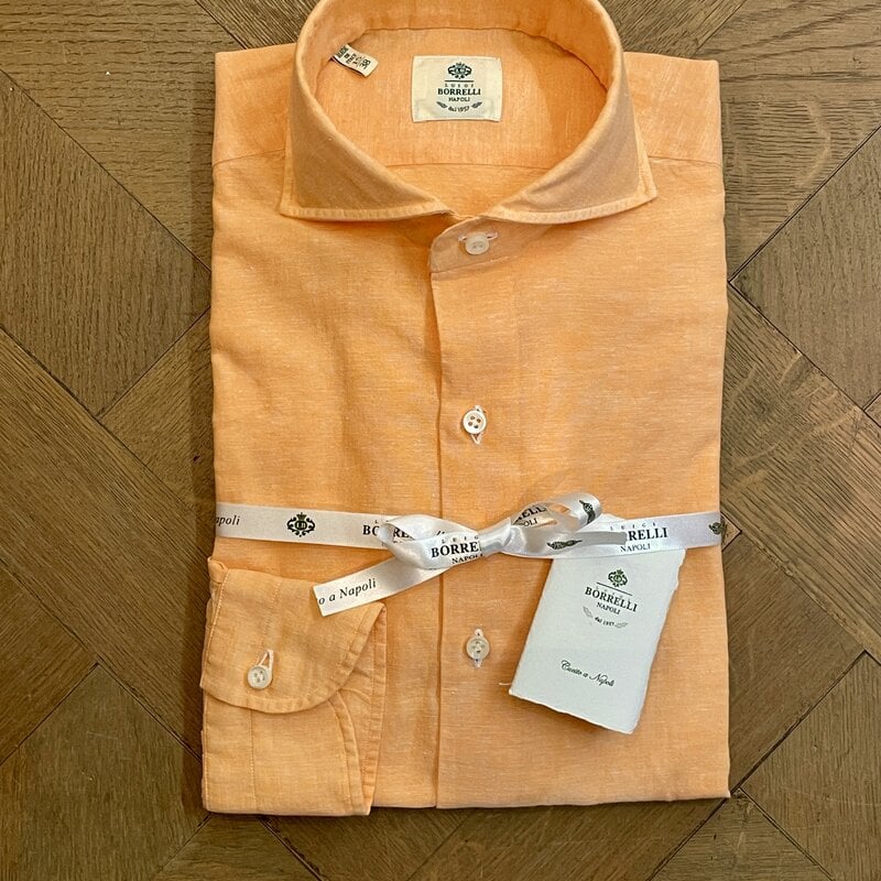 Borrelli Chemise Borrelli en Lin Orange