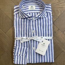 Borrelli Chemise Borrelli Blanche en Lin à grandes rayures bleues SR11005