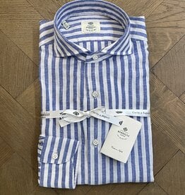 Borrelli Chemise Borrelli Blanche en Lin à grandes rayures bleues