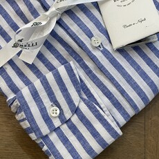 Borrelli Chemise Borrelli Blanche en Lin à grandes rayures bleues SR11005