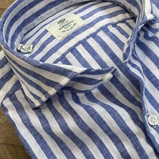 Borrelli Borrelli white linen shirt with wide blue stripes  SR11005