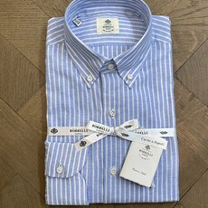Borrelli Chemise Borrelli en lin Bleu col boutonné  à rayures blanches SR11005