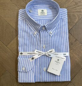 Borrelli Borrelli Blue linen button-down collar shirt with white stripes
