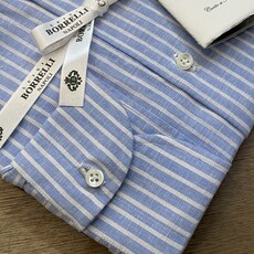Borrelli Chemise Borrelli en lin Bleu col boutonné  à rayures blanches SR11005