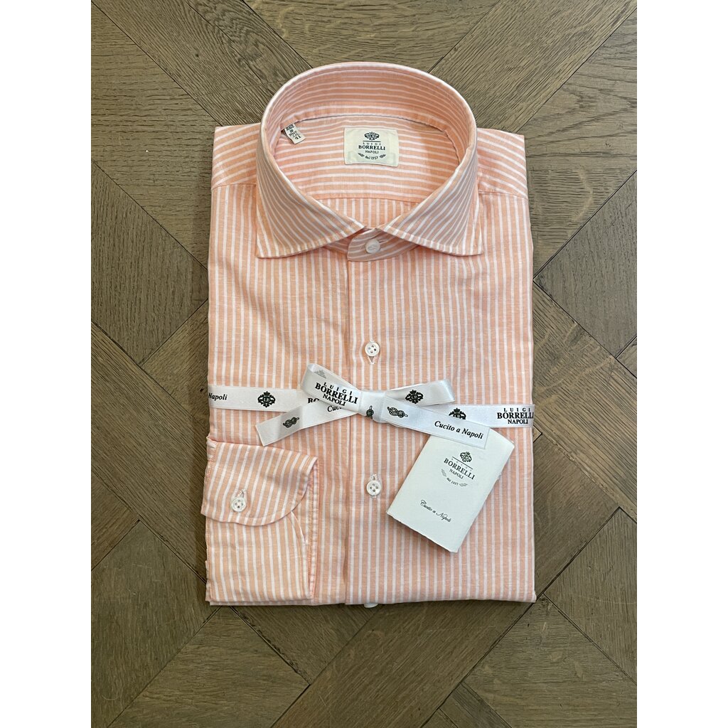 Borrelli Chemise en lin orange à rayures blanches SR1806