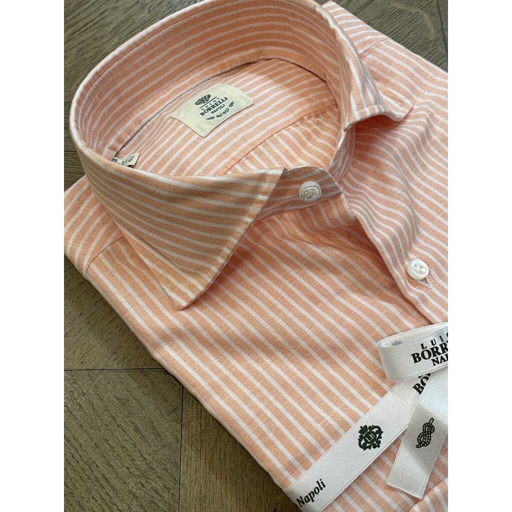 Borrelli Chemise en lin orange à rayures blanches SR1806