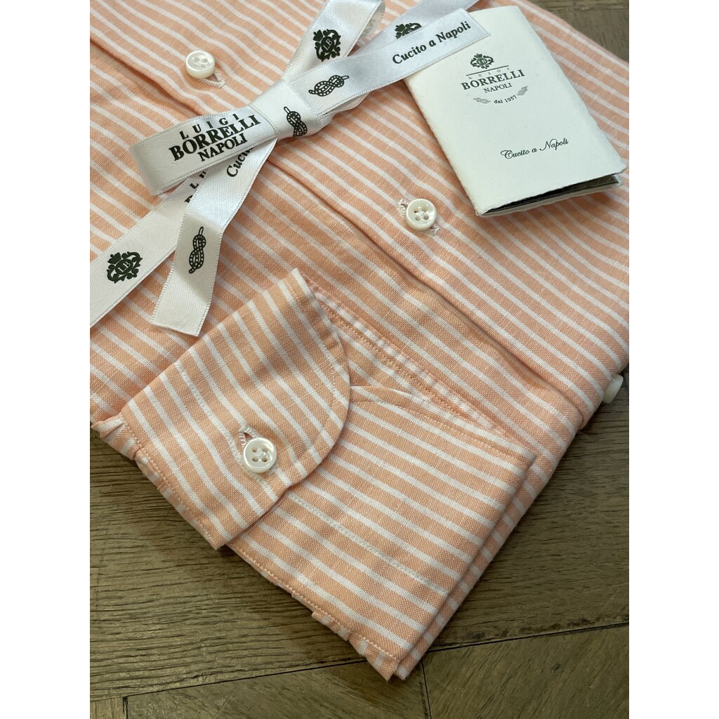 Borrelli Borrelli orange linen shirt with small white stripes SR1806