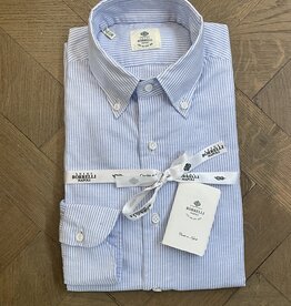 Borrelli Borrelli Blue linen button-down collar shirt with small white stripes