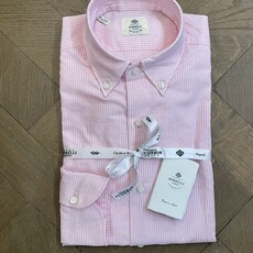 Borrelli Chemise Borrelli rose en lin à col boutonné et fines rayures blanche SR1806