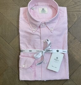 Borrelli Chemise Borrelli rose en lin à col boutonné et fines rayures blanche
