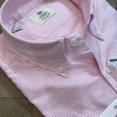 Borrelli Borrelli Pink linen button-down collar shirt with small white stripes SR1806