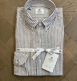 Borrelli Chemise Borrelli blanche en lin à col boutonné et fines rayures brunes