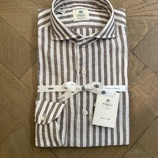 Borrelli Borrelli White linen shirt with wide Brown stripes SR11005