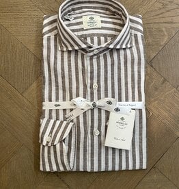 Borrelli Chemise Borrelli en lin blanc à larges rayures marron