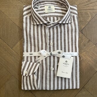 Borrelli Chemise Borrelli en lin blanc à larges rayures marron