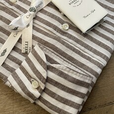 Borrelli Chemise Borrelli en lin blanc à larges rayures marron SR11005
