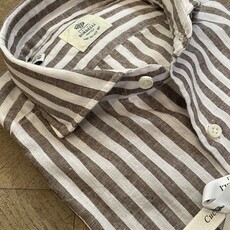 Borrelli Borrelli White linen shirt with wide Brown stripes SR11005
