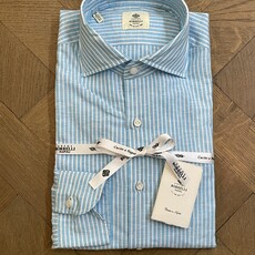 Borrelli Borrelli Turquoise linen shirt with small white stripes SR1806