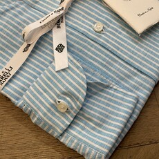 Borrelli Borrelli Turquoise linen shirt with small white stripes SR1806