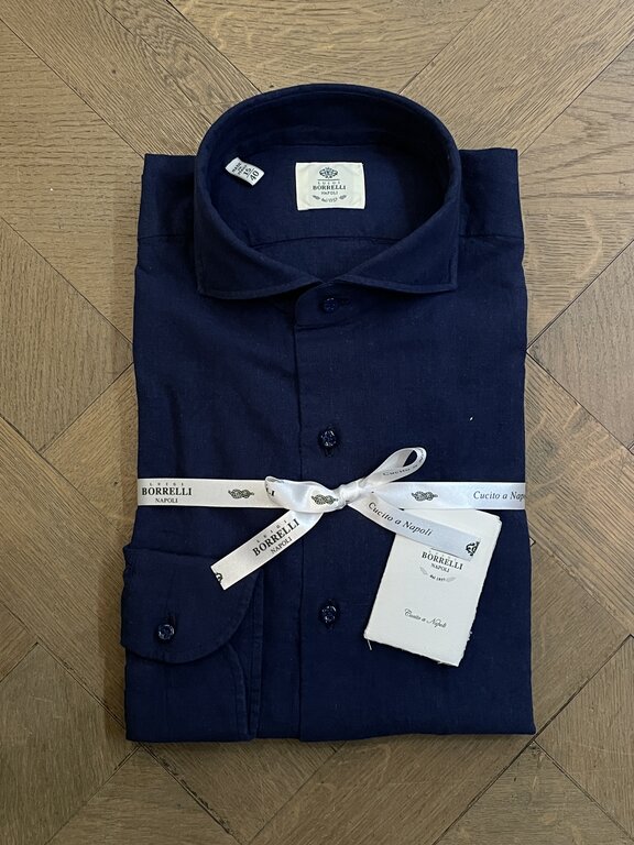 Borrelli Shirt Borrelli Linen Navy SR11005