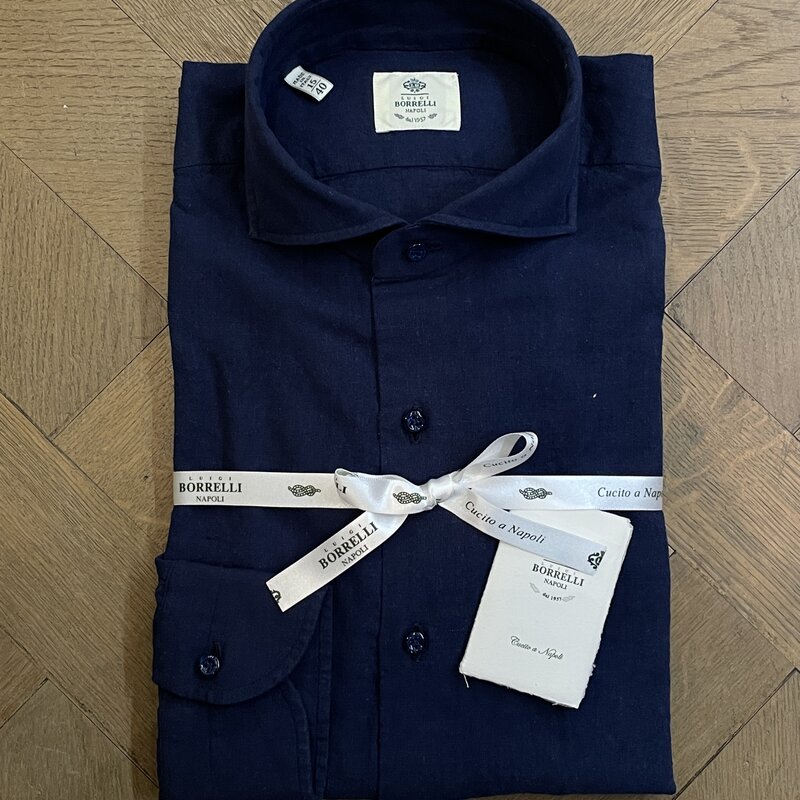 Borrelli BORRELLI Chemise en lin bleu marine