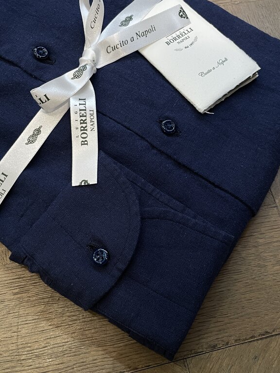Borrelli Chemise Borrelli en lin bleu marine SR11005