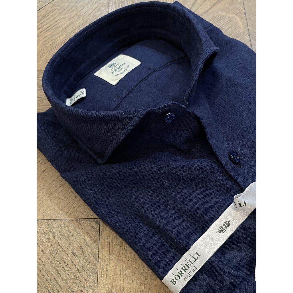 Borrelli Chemise Borrelli en lin bleu marine SR11005