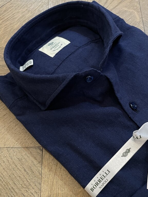 Borrelli Chemise Borrelli en lin bleu marine SR11005