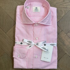 Borrelli Borrelli Pink linen shirt with small white stripes SR1806