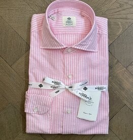 Borrelli Chemise Borrelli en lin rose à fines rayures blanches