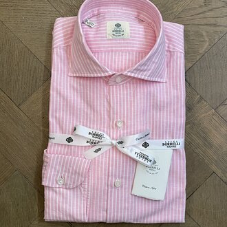 Borrelli Chemise Borrelli en lin rose à fines rayures blanches