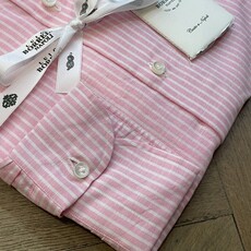 Borrelli Borrelli Pink linen shirt with small white stripes SR1806