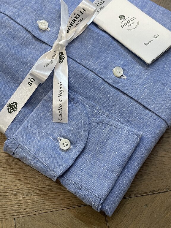 Borrelli Chemise Borrelli en lin bleu SR441061