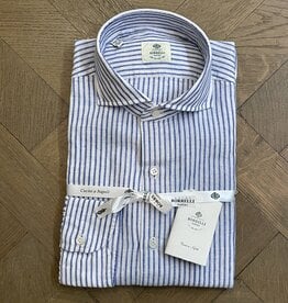 Borrelli Chemise Borrelli en lin blanc à col boutonné et fines rayures bleues
