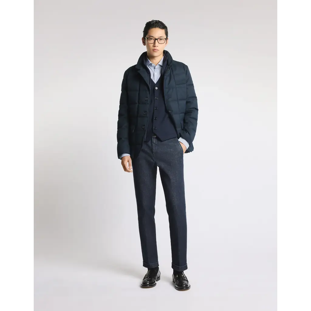 Fay Double front short down jacket in mélange technical twill