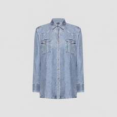Pierre Louis Mascia ALOE-shirt met lange mouwen in imitatiedenim, van zijde