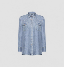 Pierre Louis Mascia ALOE-shirt met lange mouwen in imitatiedenim, van zijde