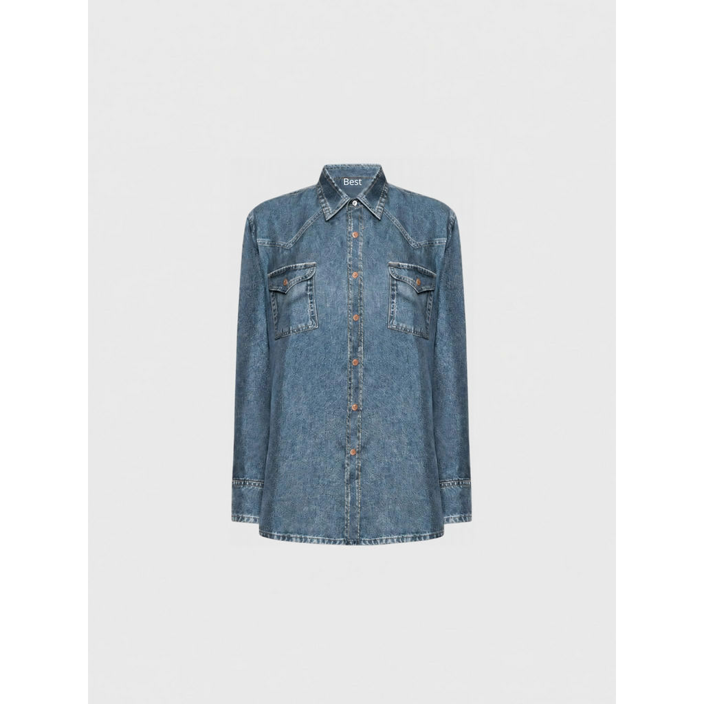 Pierre Louis Mascia ALOE-shirt met lange mouwen in imitatiedenim, van zijde