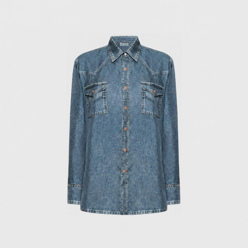 Pierre Louis Mascia ALOE-shirt met lange mouwen in imitatiedenim, van zijde