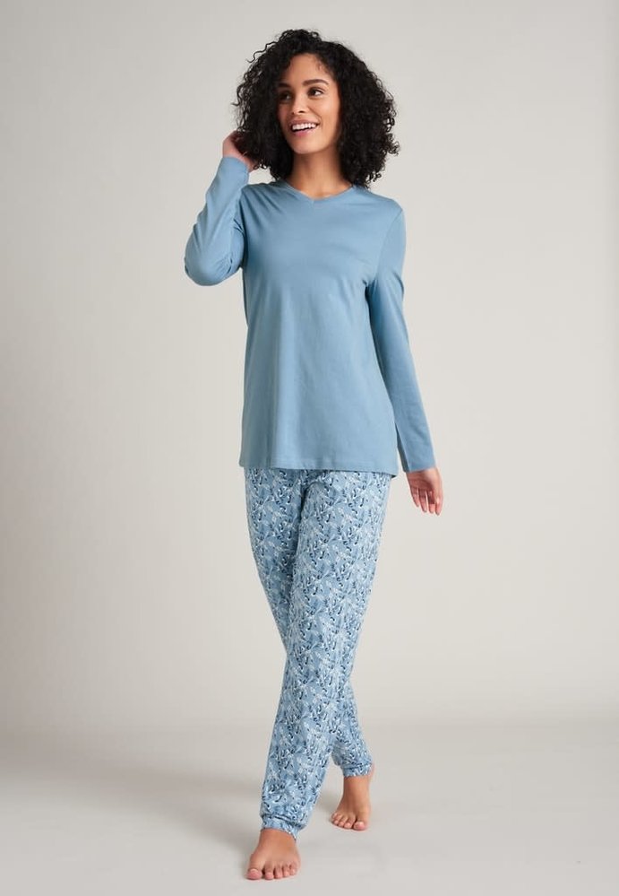 Damespyjama lichtblauw bloemenprint | Schiesser pyjama set 175567-805 -  Mooi Eronder
