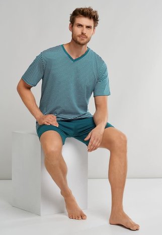 Schiesser Pyjama korte mouw 173646 - blauw mt 52 Schiesser Pyjama korte mouw 173646 - blauw mt 52