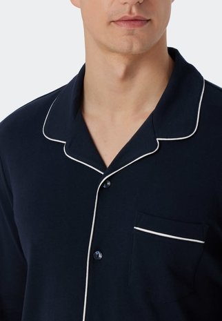 Schiesser Doorknoop Pyjama lange mouw 179296 - donkerblauw Schiesser Doorknoop Pyjama lange mouw 179296 - donkerblauw