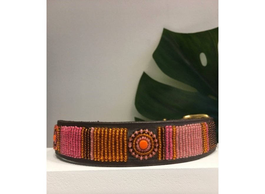 Beaded Dog collar Rosy