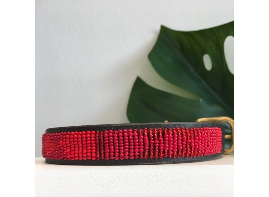 Beaded Dog collar Red