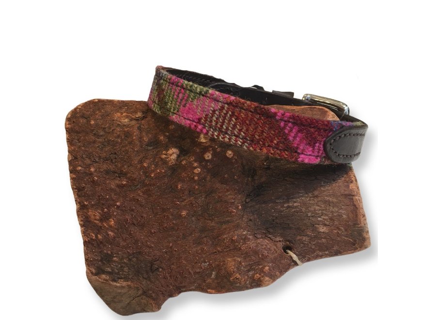 Pink Tweed / Brown Leather  collar