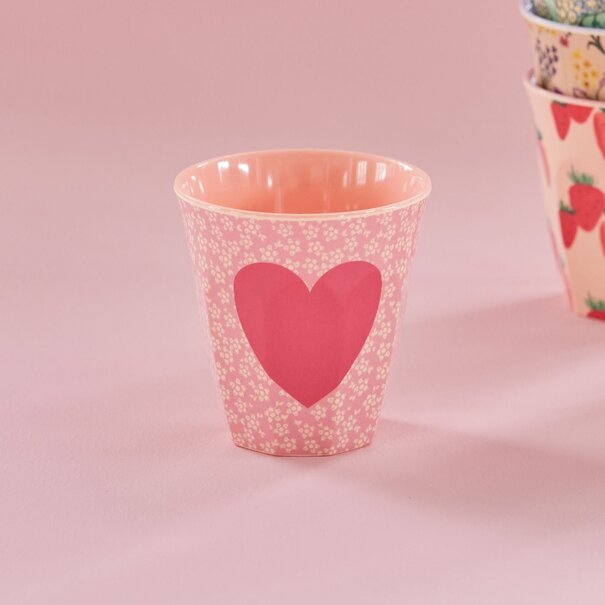 Rice Melamine Cup with Heart Print - Medium