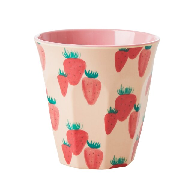 Middelgroot Melamine Beker - Zacht roze - Strawberry Print